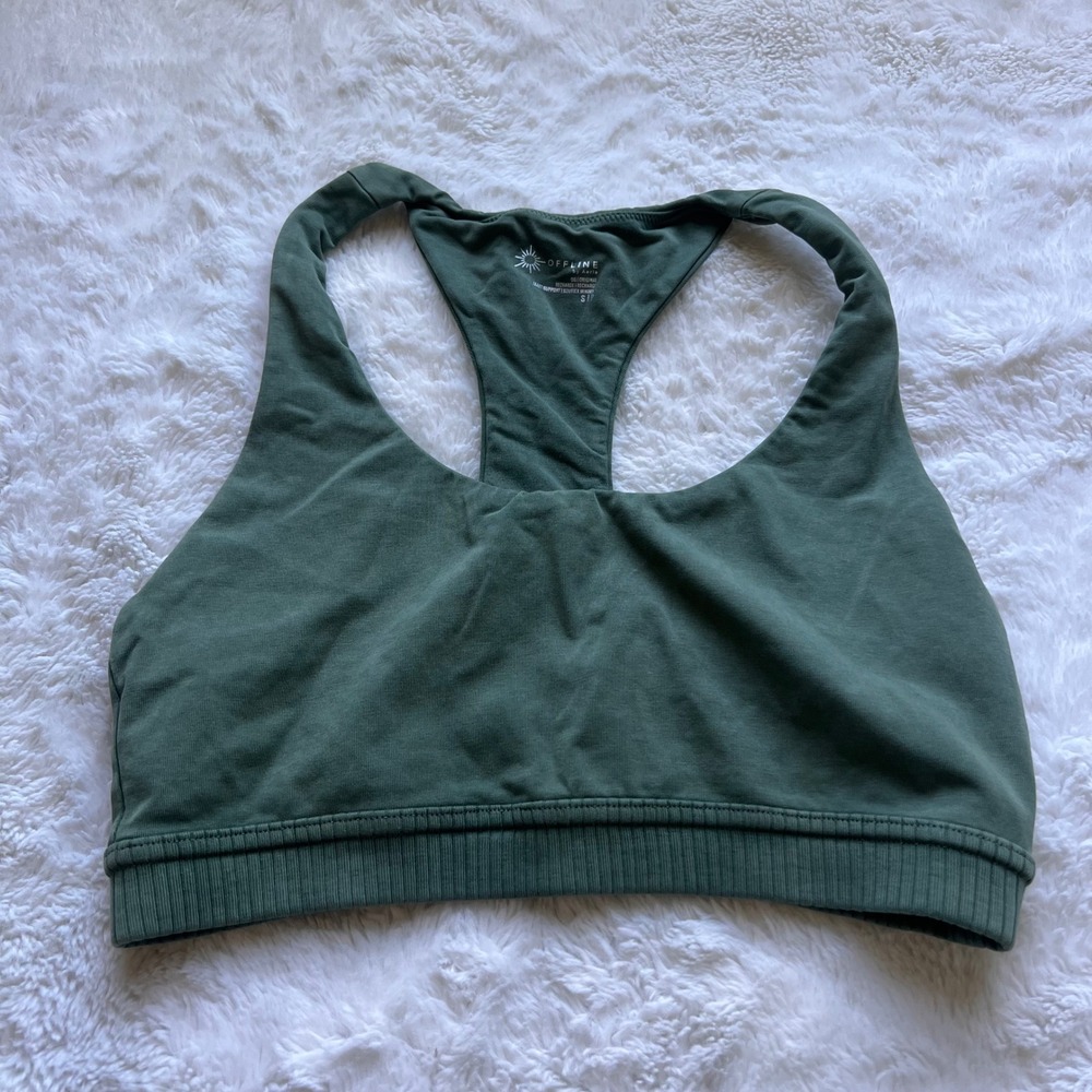 Offline by Aerie OG Original Recharge Sports Bra Olive Green Racerback Small Gym